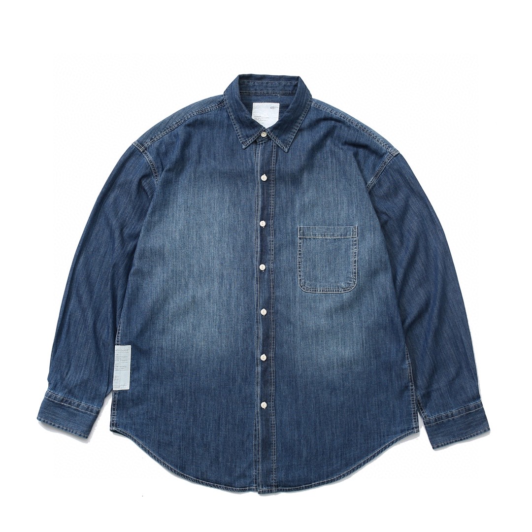 659#MADNESS 纯色牛仔衬衫 外套 长袖 秋冬季 休闲 男女同款 蓝色
