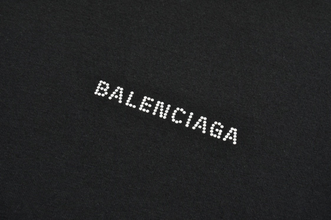 Balenciaga 巴黎世家 前后烫钻字母logo短袖 T恤 圆领 短款 夏季 黑色 