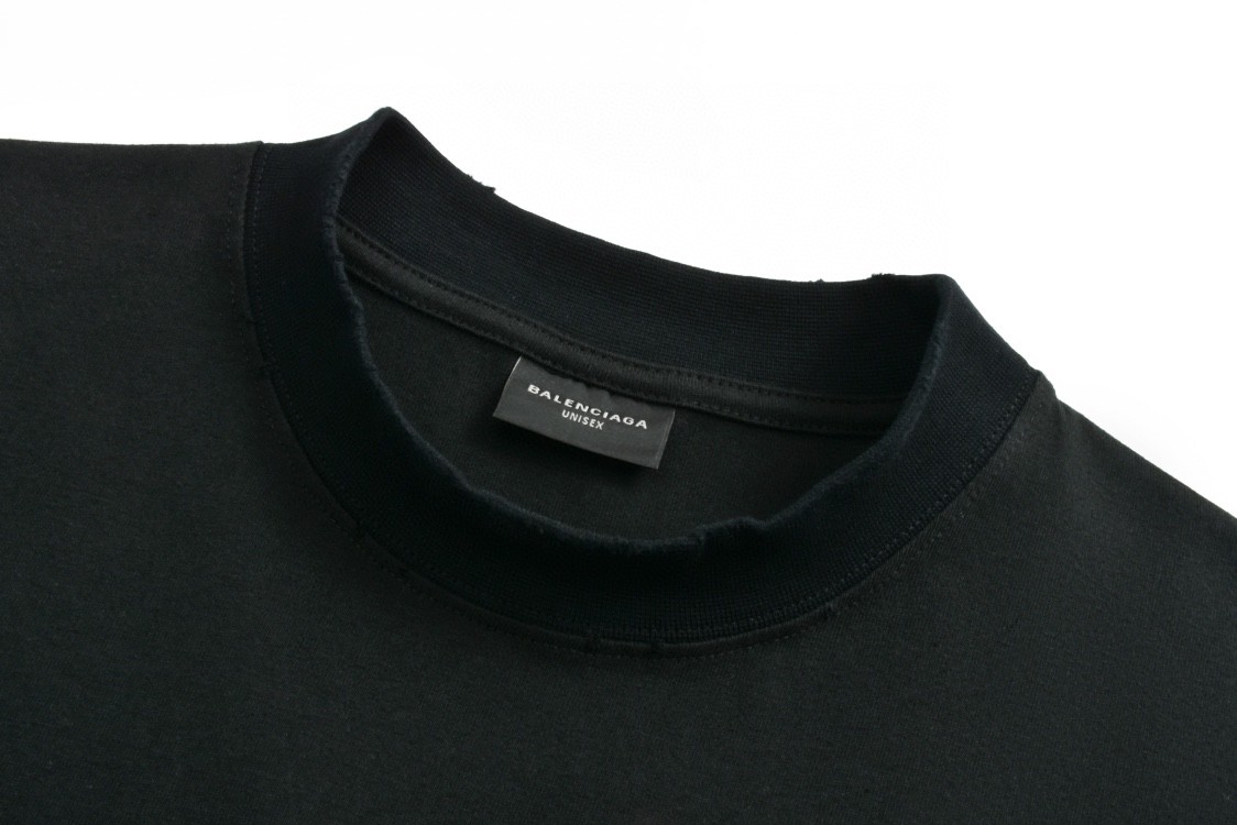 Balenciaga 巴黎世家 前后烫钻字母logo短袖 T恤 圆领 短款 夏季 黑色 