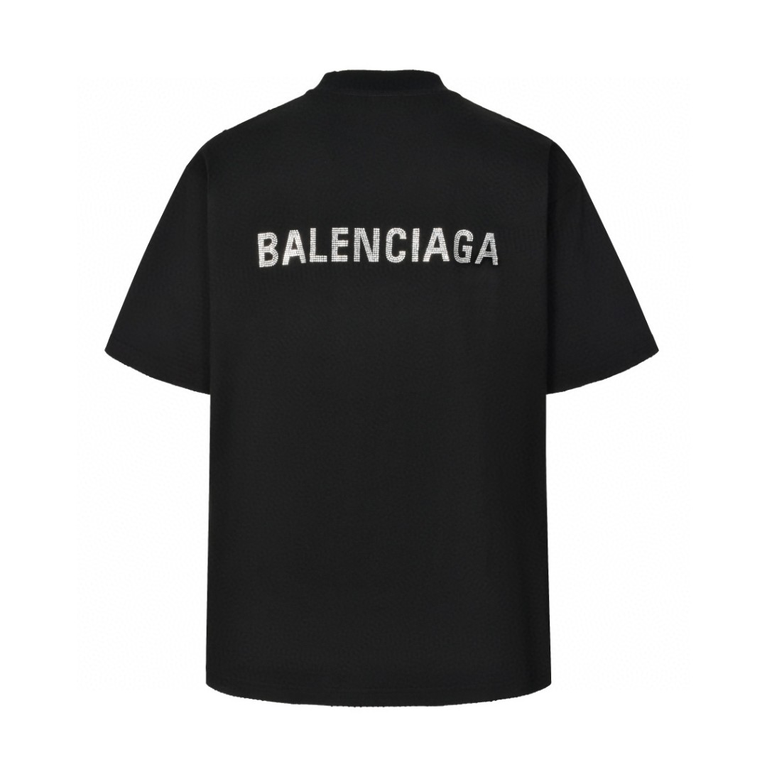 Balenciaga 巴黎世家 前后烫钻字母logo短袖 T恤 圆领 短款 夏季 黑色 