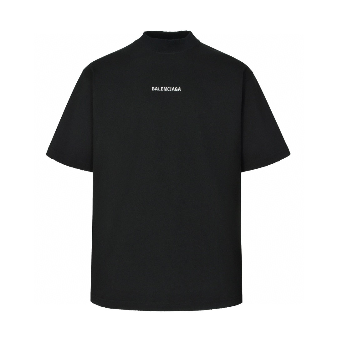 Balenciaga 巴黎世家 前后烫钻字母logo短袖 T恤 圆领 短款 夏季 黑色 
