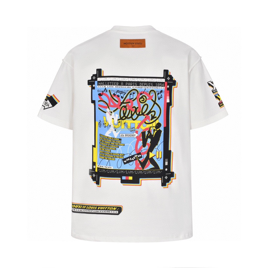 LOUIS VUITTON 路易威登 乐队海报短袖 圆领 T 恤 上衣 夏款 白色 1AATZG
