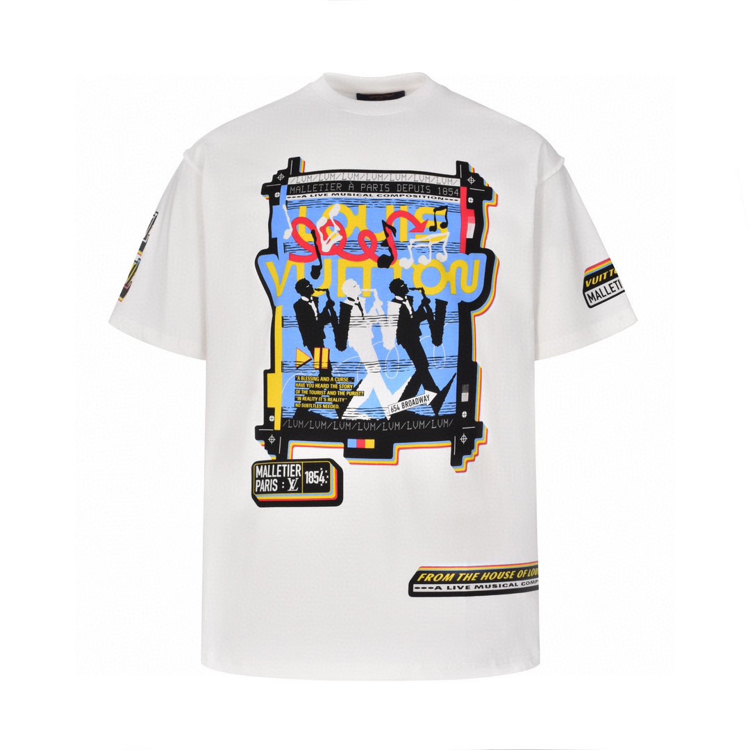 LOUIS VUITTON 路易威登 乐队海报短袖 圆领 T 恤 上衣 夏款 白色 1AATZG
