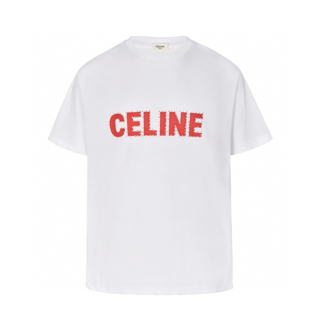 CELINE 赛琳 铆钉字母logo印花 短袖 T恤 圆领 夏款 白色 2X15M671Q-38YG