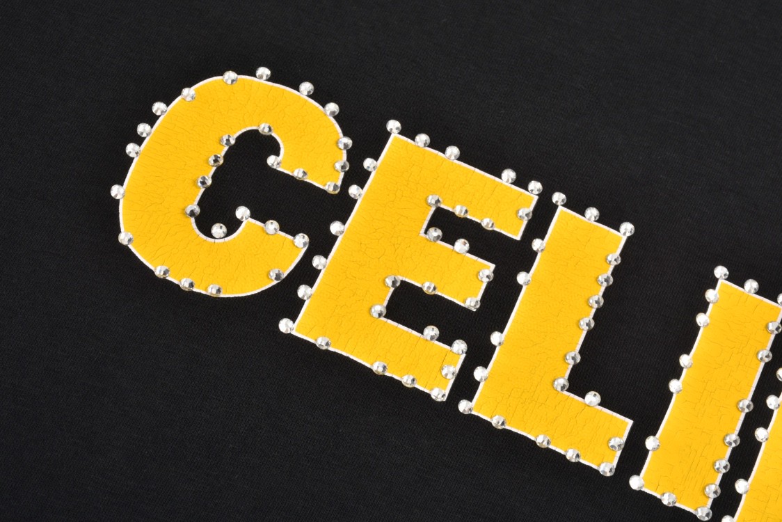 CELINE 赛琳 铆钉字母logo印花 短袖 T恤 圆领 夏款 黑色 2X15M671Q-38YG