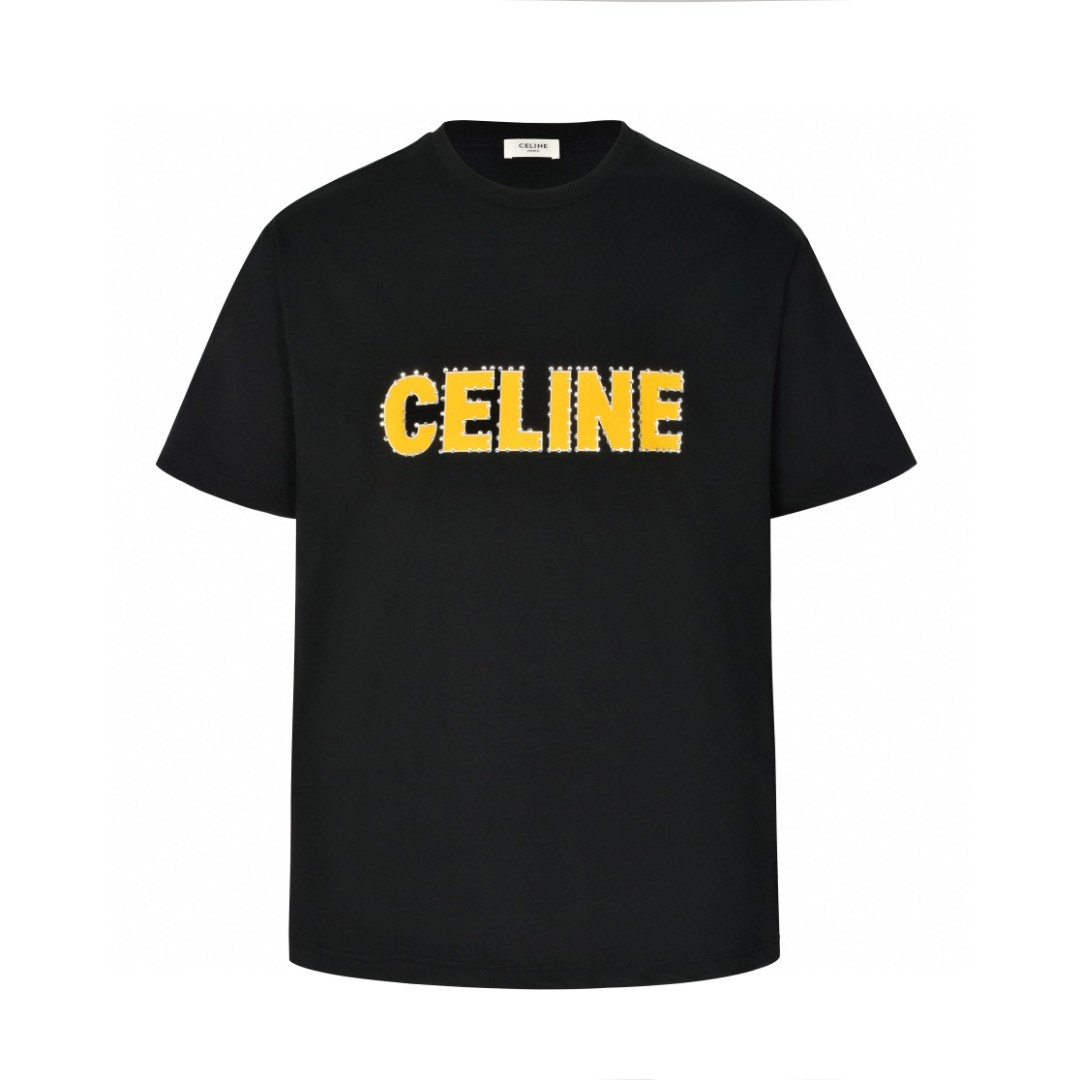 CELINE 赛琳 铆钉字母logo印花 短袖 T恤 圆领 夏款 黑色 2X15M671Q-38YG