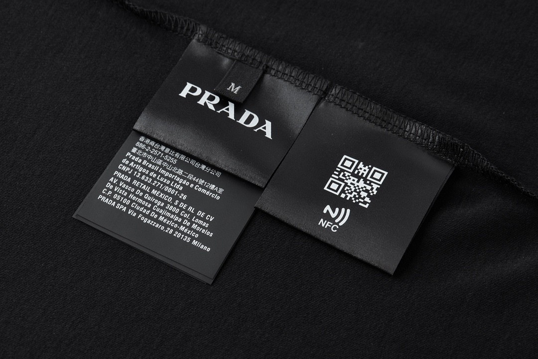PRADA 普拉达 纯色尼龙口袋logo徽标 T恤 长袖 黑色 