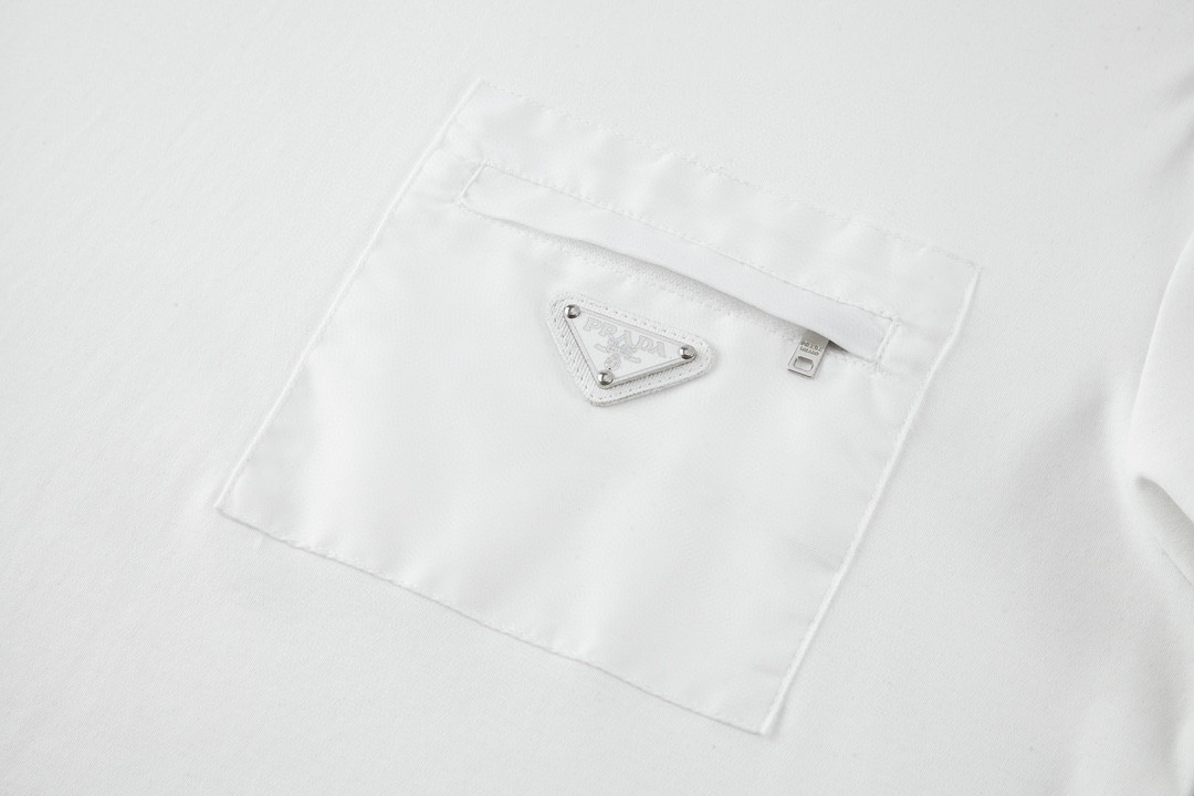 PRADA 普拉达 纯色尼龙口袋logo徽标 T恤 长袖 白色