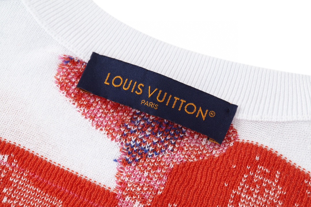 LOUIS VUITTON 路易威登 水墨渲染毛织短袖 圆领 T 恤 上衣 夏款 白色