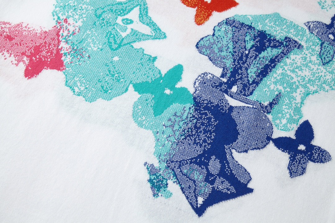 LOUIS VUITTON 路易威登 水墨渲染毛织短袖 圆领 T 恤 上衣 夏款 白色