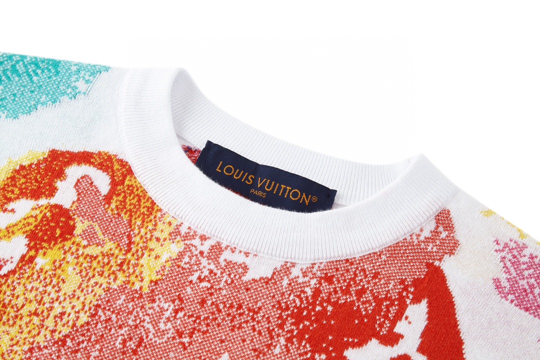 LOUIS VUITTON 路易威登 水墨渲染毛织短袖 圆领 T 恤 上衣 夏款 白色