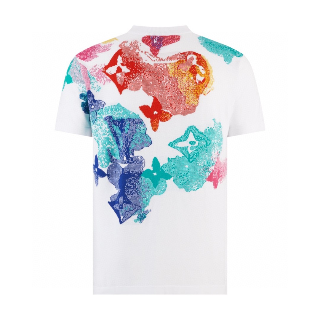 LOUIS VUITTON 路易威登 水墨渲染毛织短袖 圆领 T 恤 上衣 夏款 白色