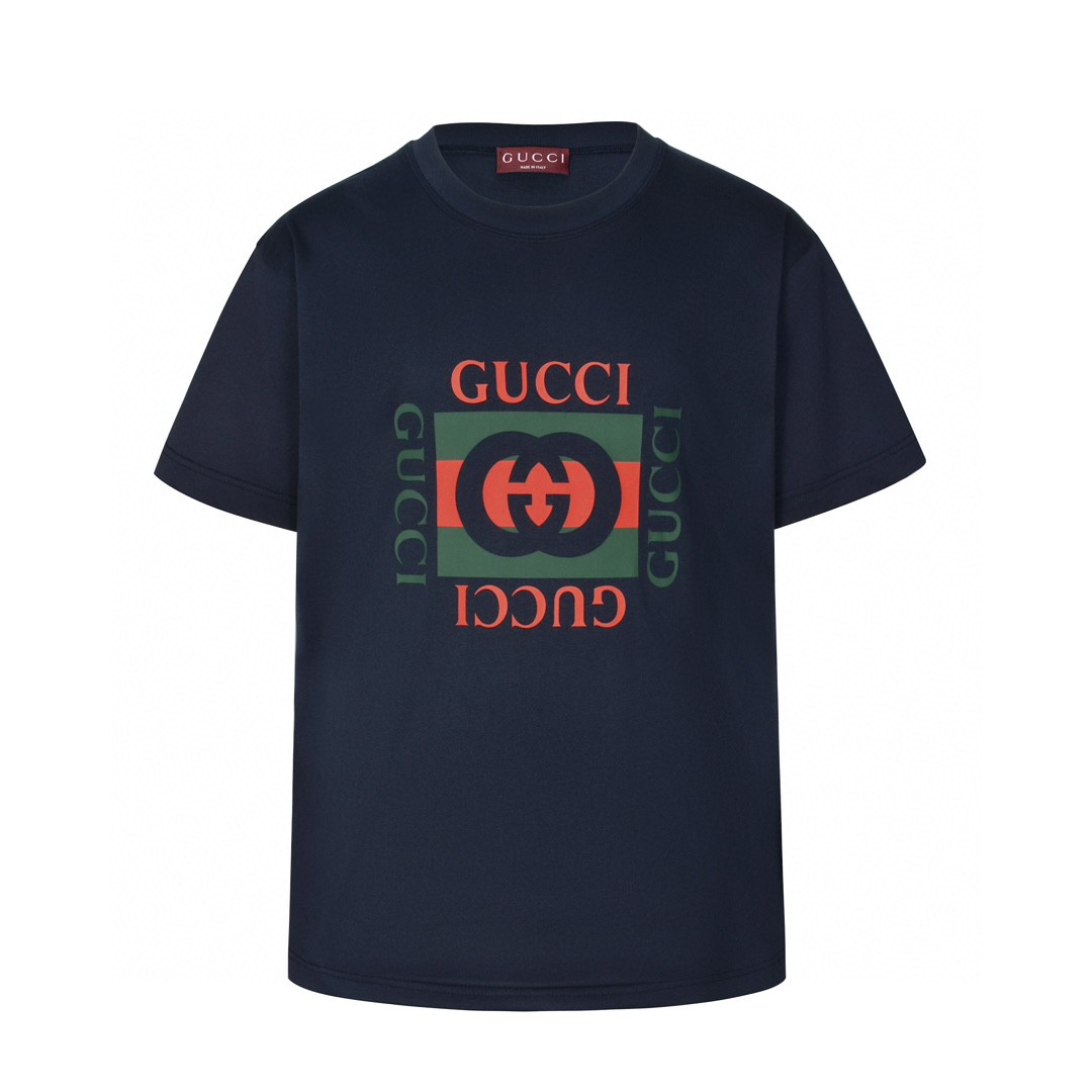 GUCCI 古驰 双G字母logo印花 短袖 T恤 圆领 套头 夏季 黑色 784361-XJGKA-4735