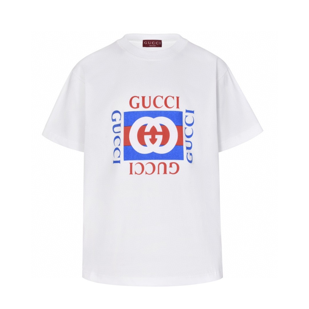 GUCCI 古驰 双G字母logo印花 短袖 T恤 圆领 套头 夏季 白色 784361-XJGKA-9074