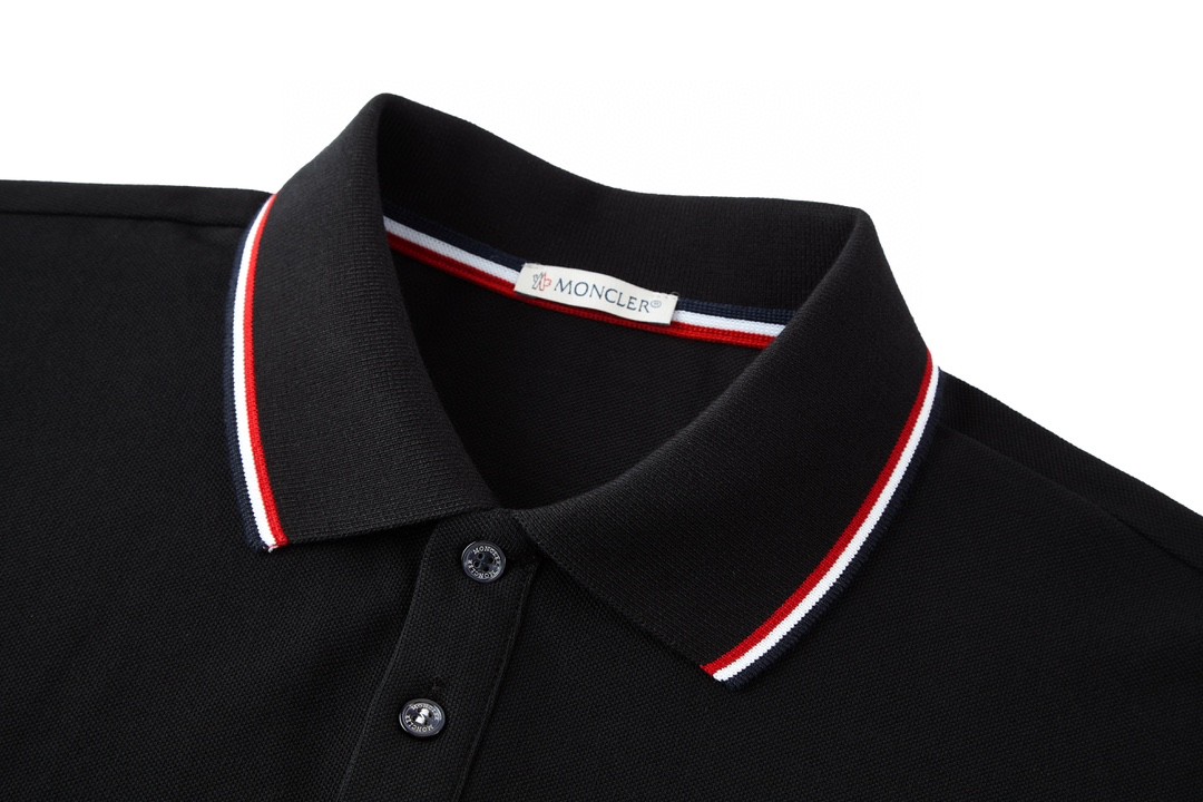Moncler 蒙口 胸标纽扣Polo衫 短袖 T恤 圆领 短款 夏季 黑色 J10918A7030084556999
