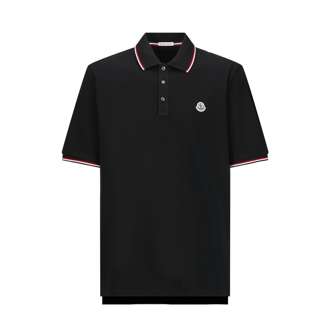 Moncler 蒙口 胸标纽扣Polo衫 短袖 T恤 圆领 短款 夏季 黑色 J10918A7030084556999