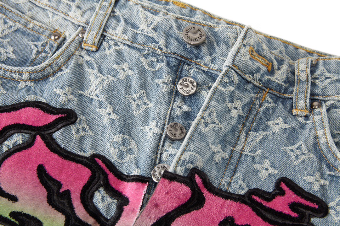 LOUIS VUITTON 路易威登 火焰老花满印牛仔裤 长裤 蓝色