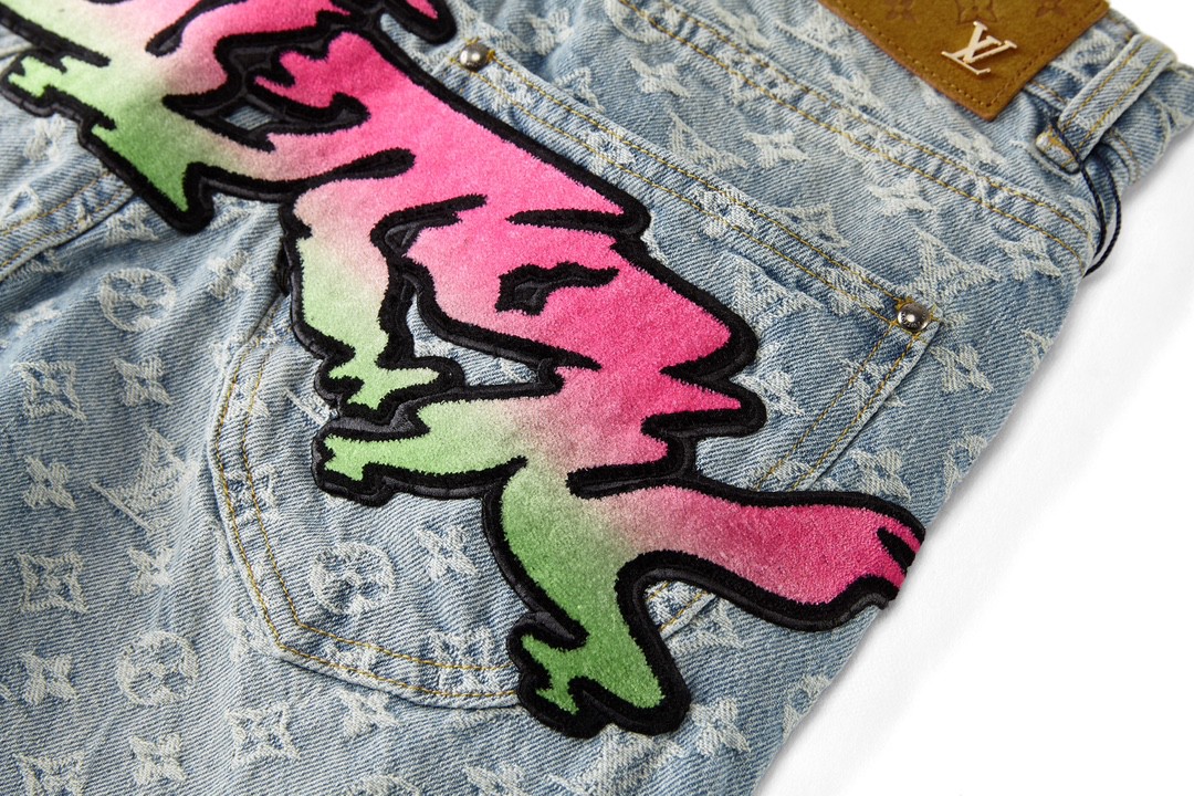 LOUIS VUITTON 路易威登 火焰老花满印牛仔裤 长裤 蓝色