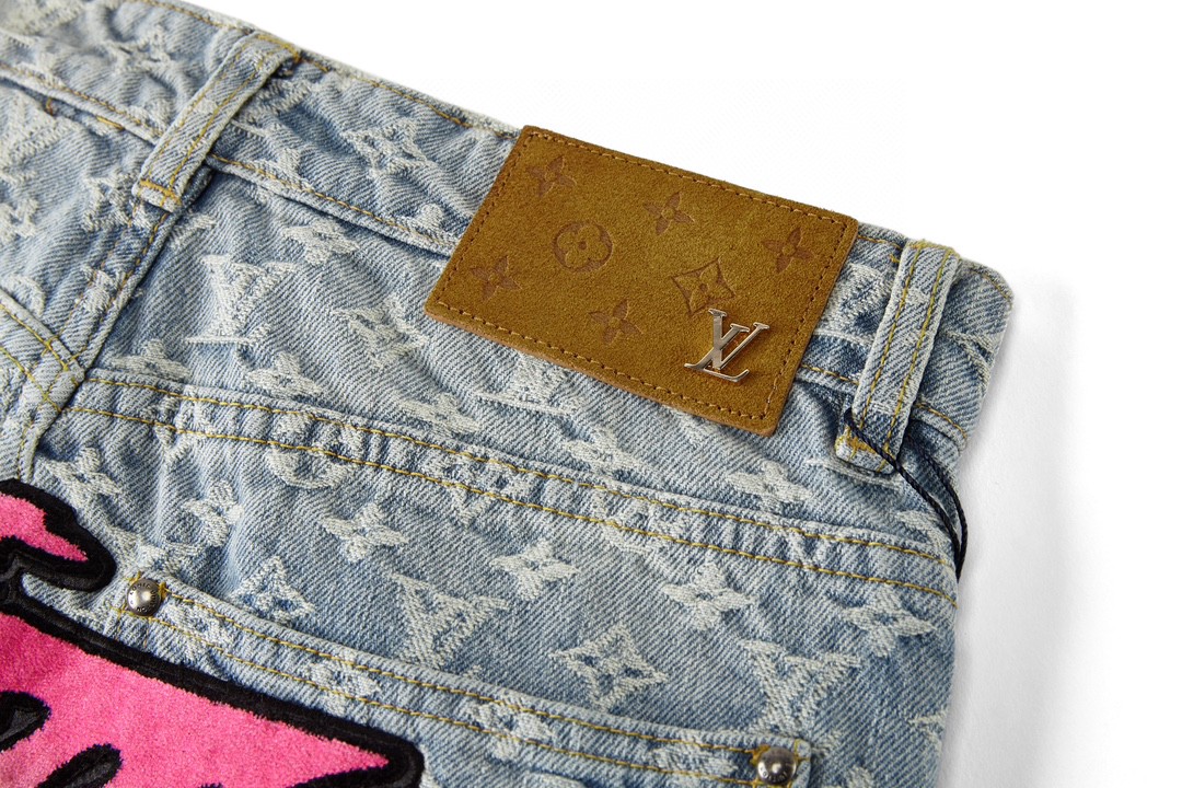 LOUIS VUITTON 路易威登 火焰老花满印牛仔裤 长裤 蓝色