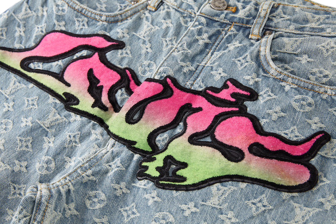 LOUIS VUITTON 路易威登 火焰老花满印牛仔裤 长裤 蓝色