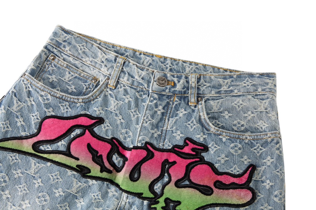 LOUIS VUITTON 路易威登 火焰老花满印牛仔裤 长裤 蓝色