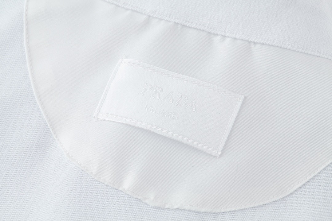 PRADA 普拉达 条纹拼接V领Polo衫 短袖 T恤 白色