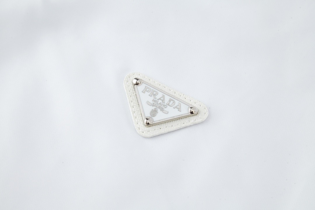 PRADA 普拉达 条纹拼接V领Polo衫 短袖 T恤 白色