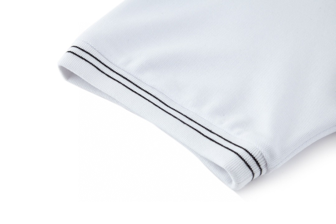 PRADA 普拉达 条纹拼接V领Polo衫 短袖 T恤 白色