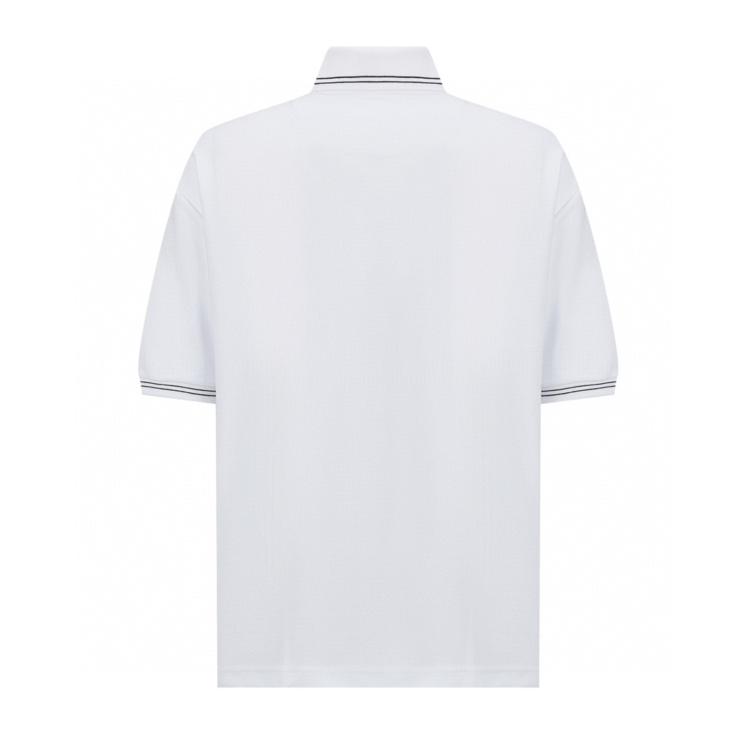 PRADA 普拉达 条纹拼接V领Polo衫 短袖 T恤 白色