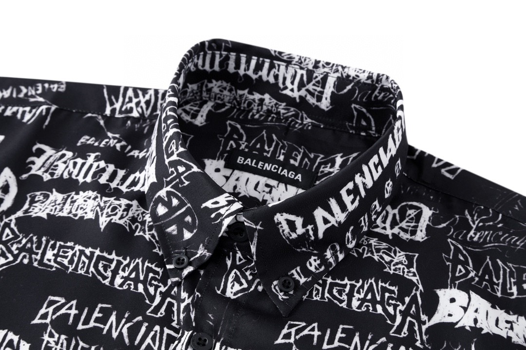Balenciaga 巴黎世家 SS24 New Year新年系列 Logo印花满印单排扣衬衫 长袖 秋冬 黑色 662983TPLE71000