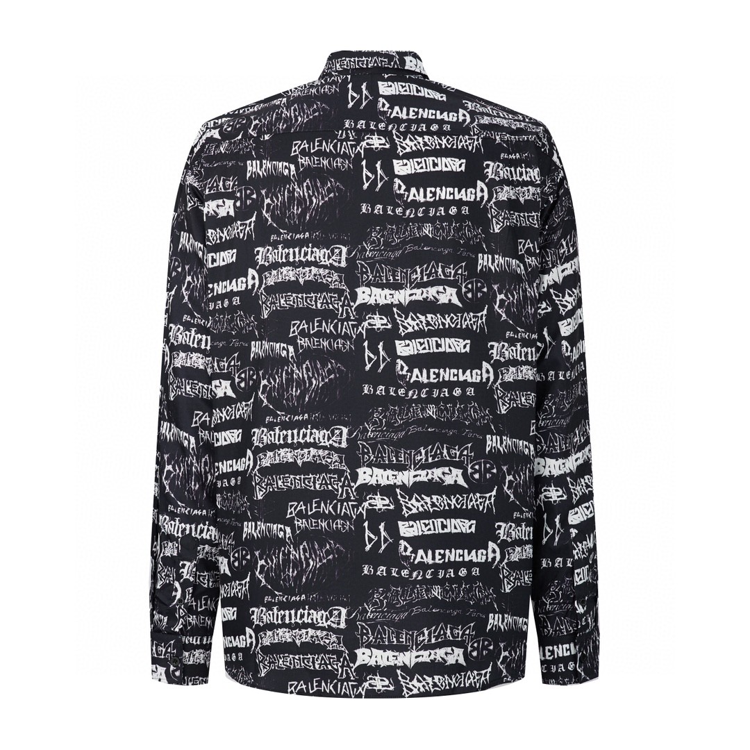Balenciaga 巴黎世家 SS24 New Year新年系列 Logo印花满印单排扣衬衫 长袖 秋冬 黑色 662983TPLE71000