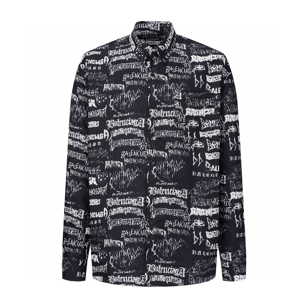 Balenciaga 巴黎世家 SS24 New Year新年系列 Logo印花满印单排扣衬衫 长袖 秋冬 黑色 662983TPLE71000