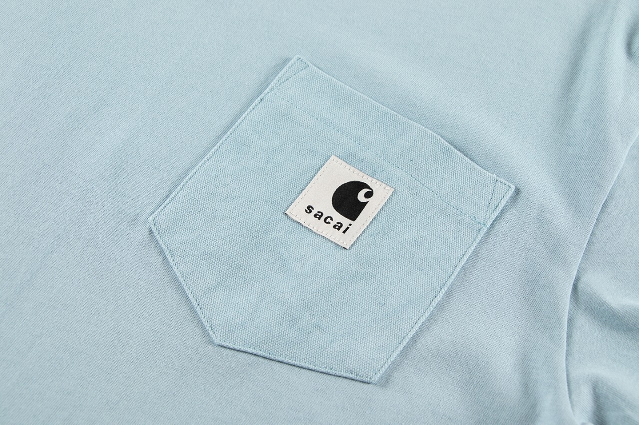 [Copy]Sacai Carhartt WIP FW23 联名系列 Logo标志侧面开叉暗扣 短袖 T恤 圆领 短款 夏季 蓝色 23-0557S-451