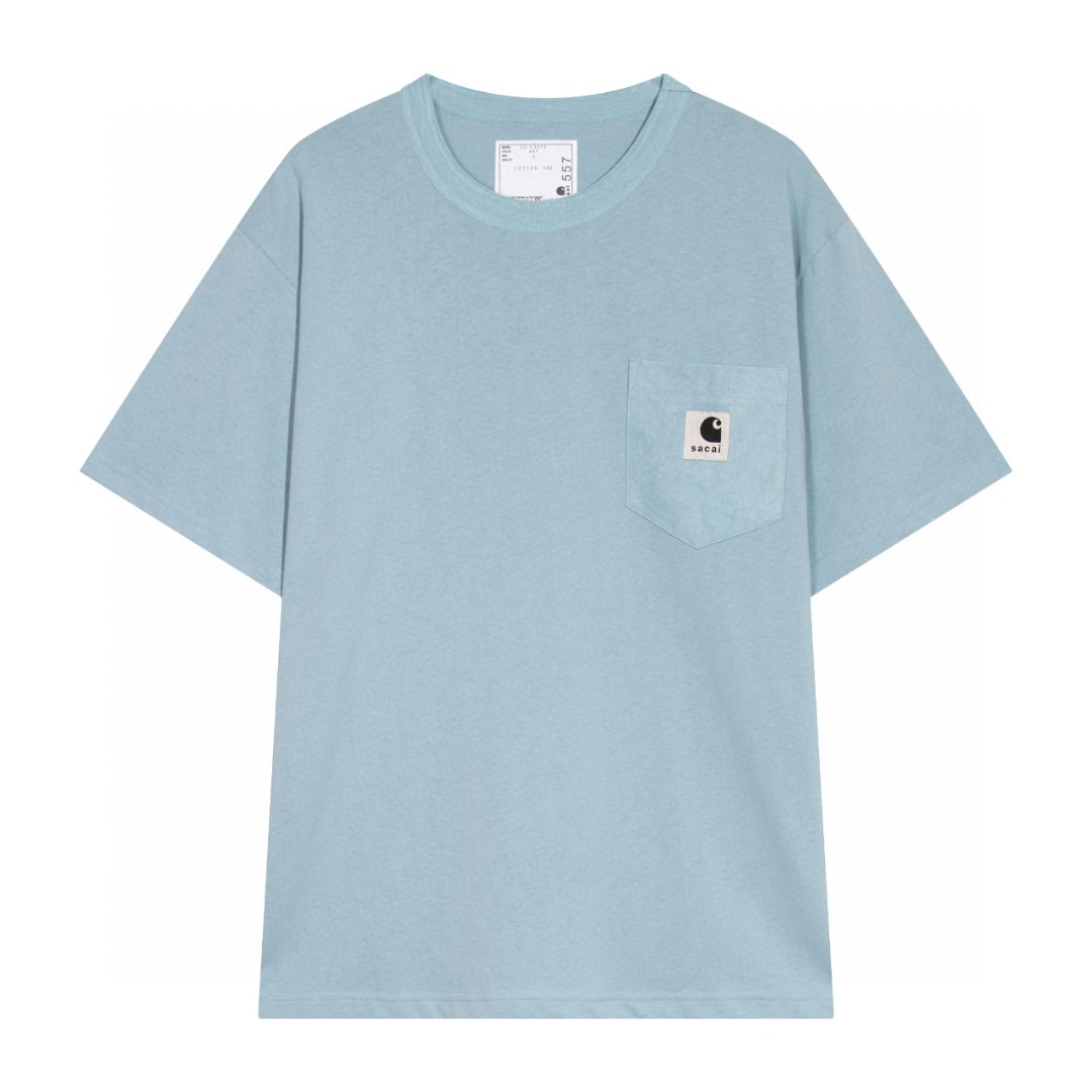 [Copy]Sacai Carhartt WIP FW23 联名系列 Logo标志侧面开叉暗扣 短袖 T恤 圆领 短款 夏季 蓝色 23-0557S-451