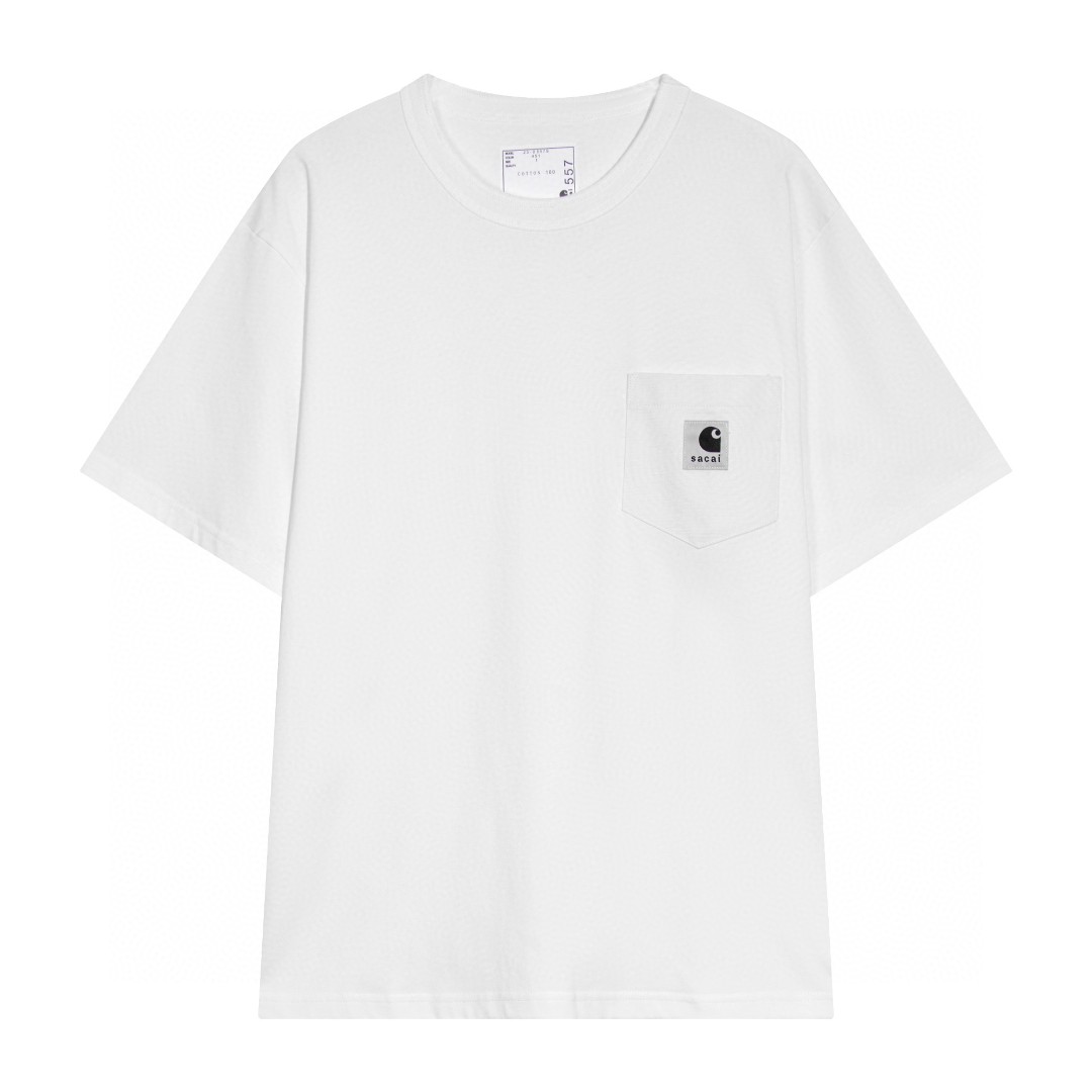 Sacai Carhartt WIP FW23 联名系列 Logo标志侧面开叉暗扣 短袖 T恤 圆领 短款 夏季 白色 23-0557S-101