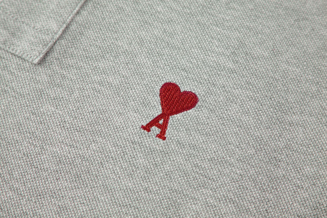 AMIPARIS Ami 爱心刺绣Polo衫 短袖 T恤 灰色 UPL0017600951
