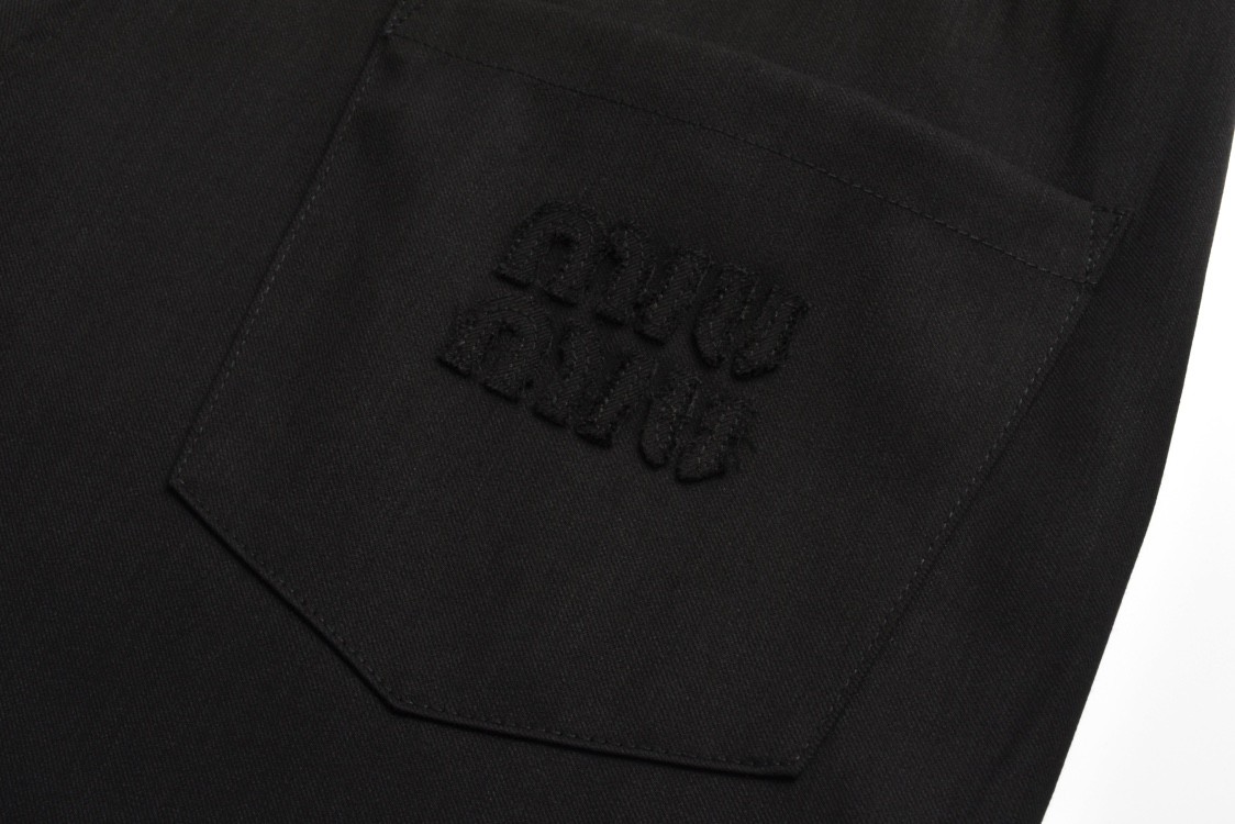 MIU MIU 纯色羊毛直筒西装裤 长裤 裤子 休闲裤 黑色