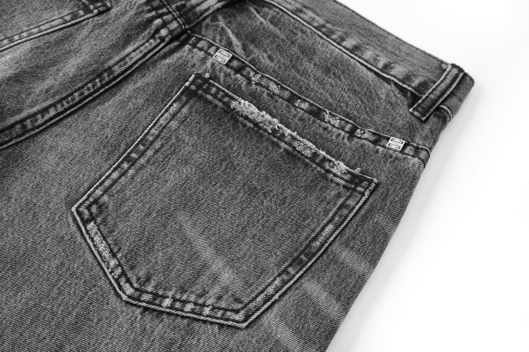 Givenchy 纪梵希 水洗做旧拉链设计牛仔裤 长裤 裤子 黑灰色 BM512W5Y3K-004