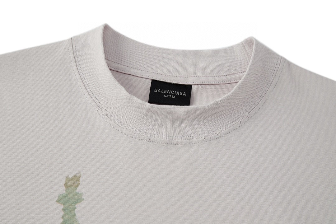 Balenciaga 巴黎世家 自由女神雕像字母logo印花短袖 T恤 圆领 短款 夏季 