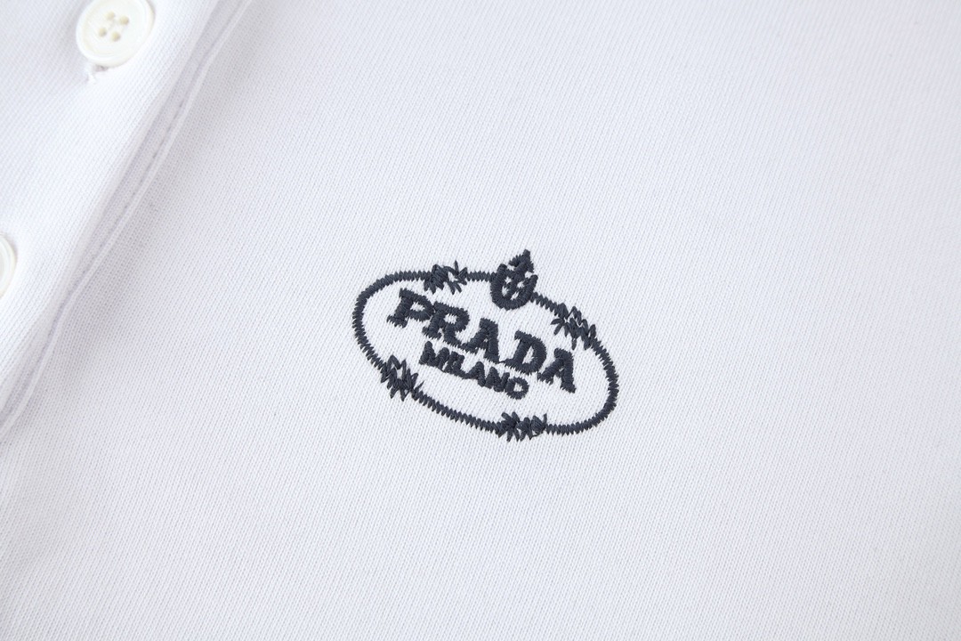 PRADA 普拉达 字母刺绣logo Polo衫 短袖 T恤 白色