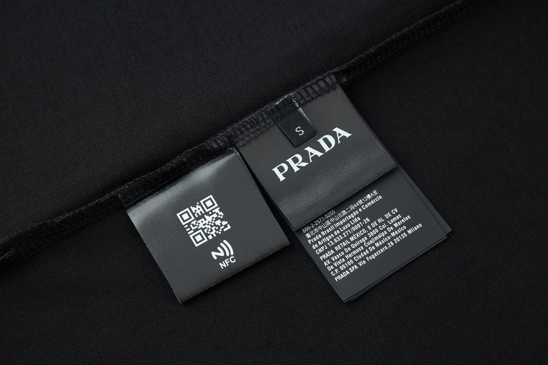 PRADA 普拉达 字母刺绣logo Polo衫 短袖 T恤 黑色 