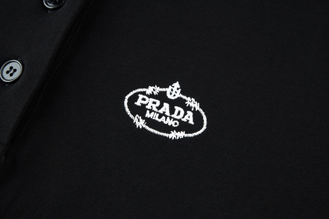 PRADA 普拉达 字母刺绣logo Polo衫 短袖 T恤 黑色 