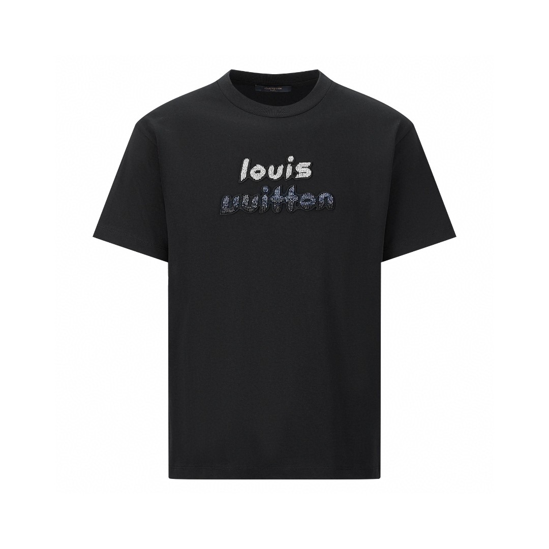 LOUIS VUITTON 路易威登 logo串珠短袖 圆领 T 恤 上衣 夏款 黑色 1AFQZJ