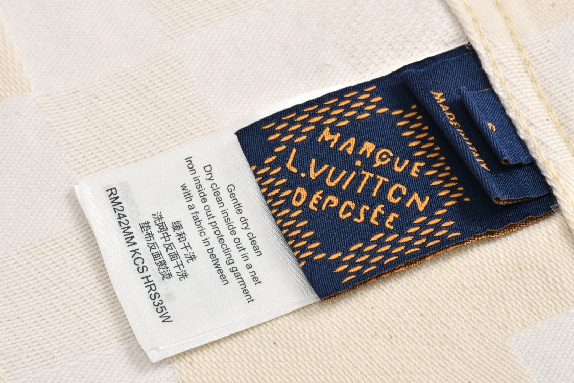 LOUIS VUITTON 路易威登 马赛克格子刺绣牛仔衬衫 短袖上衣 夏款 米色 1AFQZJ