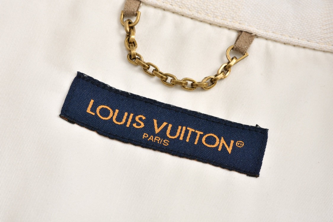 LOUIS VUITTON 路易威登 马赛克格子刺绣牛仔衬衫 短袖上衣 夏款 米色 1AFQZJ
