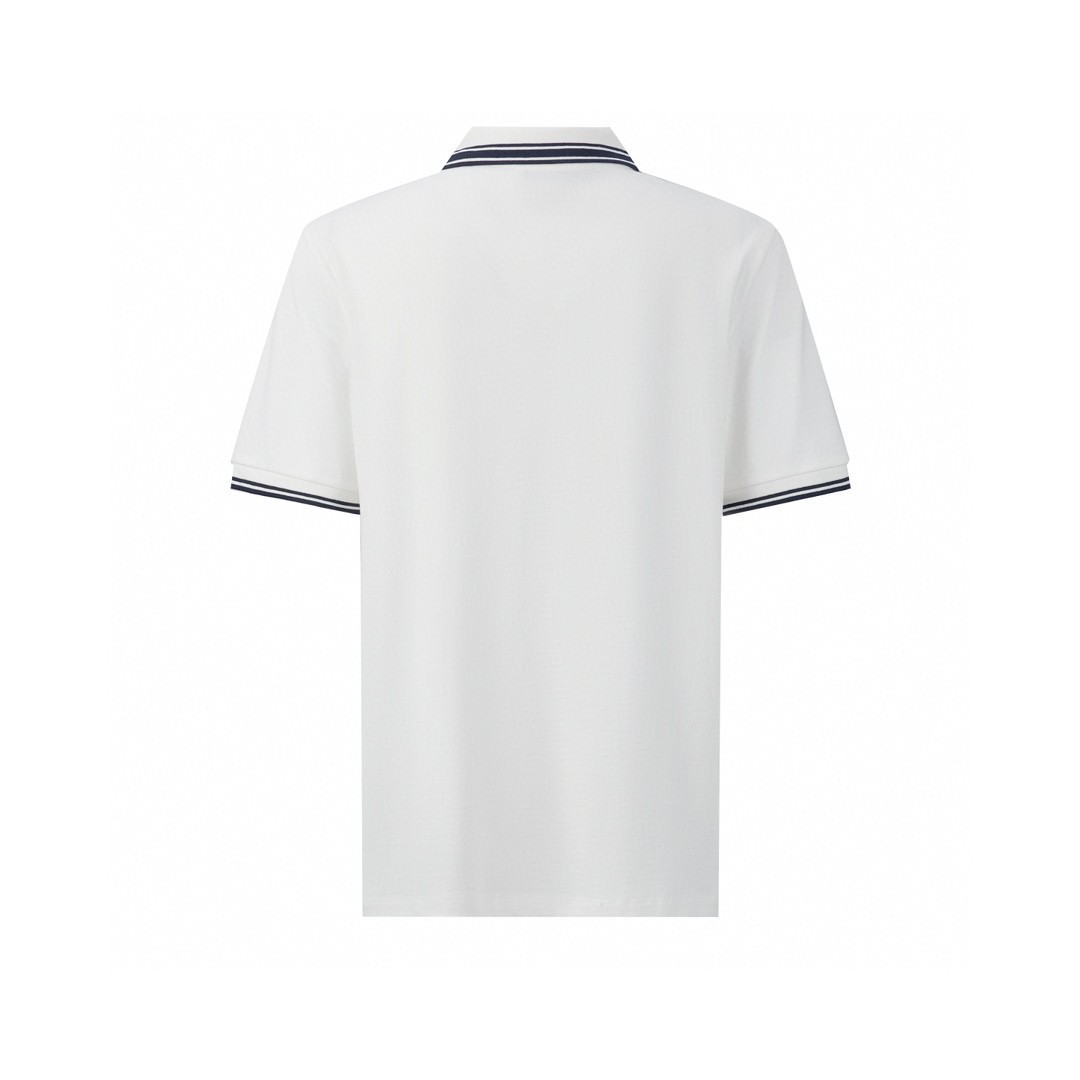 GUCCI 古驰 胸口刺绣logo条纹边饰Polo衫 短袖 T恤 夏季 白色