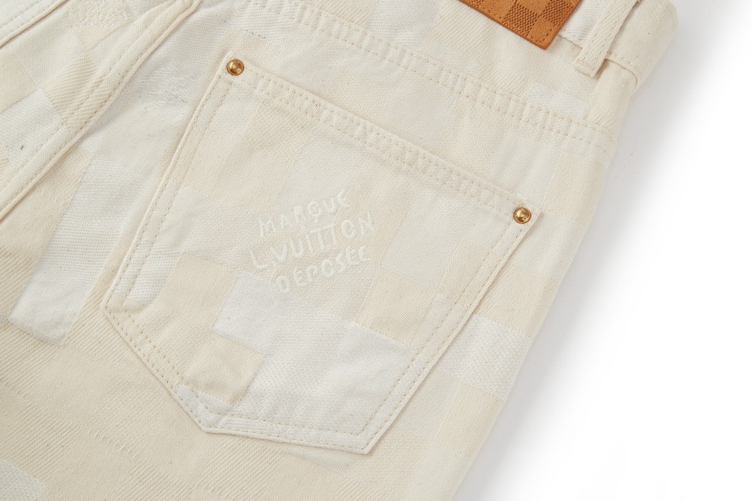 LOUIS VUITTON 路易威登 棋盘格印花图案牛仔裤 休闲裤 长裤 米色1AFQGH