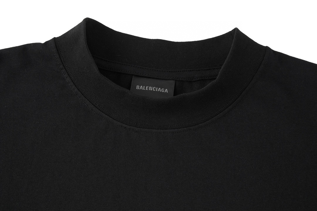 Balenciaga 巴黎世家 油墨小字母印花短袖 T恤 圆领 短款 夏季 黑色