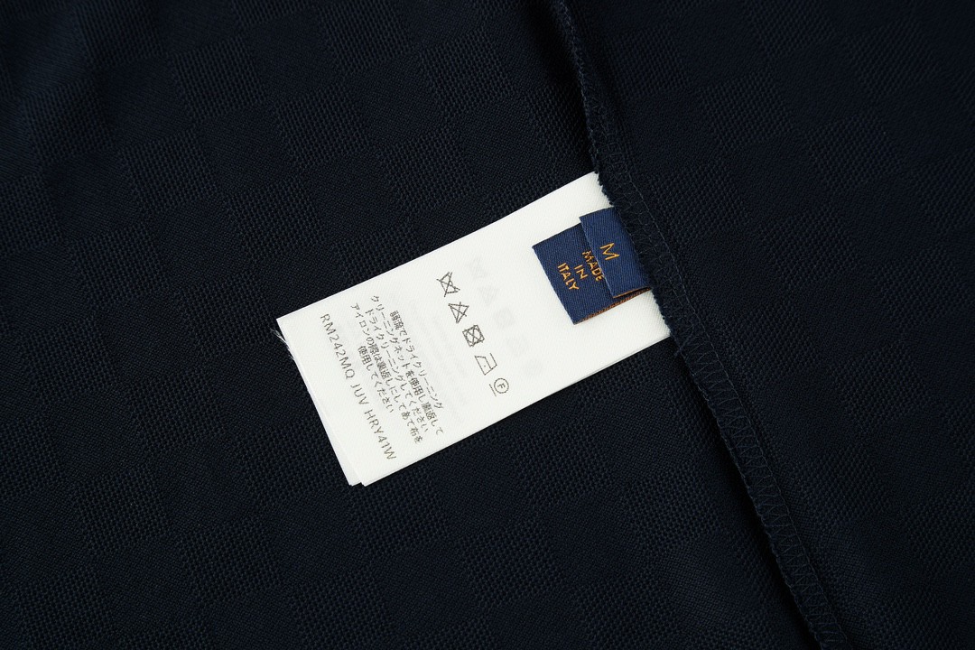 LOUIS VUITTON 路易威登 刺绣字母logo棋盘格针织扣Polo衫 短袖 T 恤 上衣 夏款 黑色