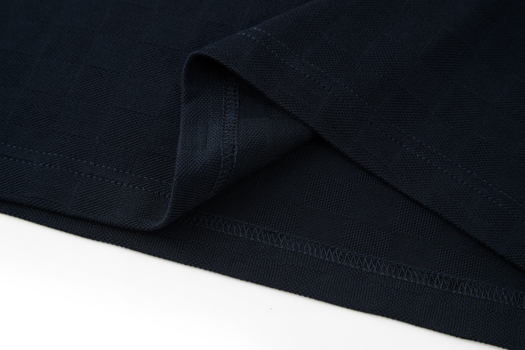 LOUIS VUITTON 路易威登 刺绣字母logo棋盘格针织扣Polo衫 短袖 T 恤 上衣 夏款 黑色